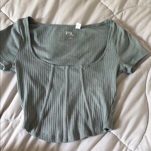 PacSun Green Ribbed Crop Blouse